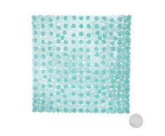 Relaxdays 10029454_45 Tapis de Douche Aspect Pierre, Tapis de Douche antidérapant avec Ventouses, Lavable, Carré 53 x 53 cm, Turquoise