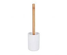 Relaxdays Porte blanc, WC poignée bambou, salle de bain support brosse HD 36 x 9 cm, PP, 1