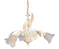 Tosel E2175 Lustre - Eglantine, Tôle et Tube Acier, Peinture époxy, Verre centrif, E14, 60 W, Blanc/Or