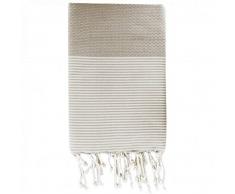 Moorish Idol - Fouta Nid dAbeille Rayure Fine- 100cm x 200cm- Taupe Clair