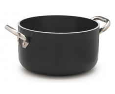 Pentole Agnelli alblack Casserole Haute en Aluminium, épaisseur 5 mm, Fond Induction DE 10 mm, avec 2 anses en Acier Inoxydable, Noir 16 cm Noir