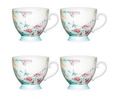 Kitchen Craft Lot de 4 Tasses à Pied en Porcelaine Anglaise Motif Chintz Bleu 400 ML, Porcelaine, Blanc, 400 ML, Set of 4