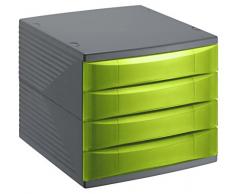 Rotho 1108005519 Boîte de Bureau Quadra avec 4 tiroirs, Plastique, Vert, 45 x 35 x 25 cm