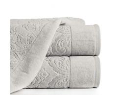 Eurofirany Lot de 3 Serviettes de Toilette en Coton Doux avec Coutures métalliques et Bordure en Tissu Jacquard Motif Jacquard 70 x 140 cm Argenté