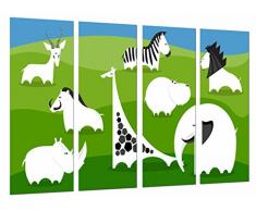 Tableau Moderne Photographique, Impression sur bois, Dessin pour enfants, animaux drÃ´les, 131 x 62 cm, ref. 26648