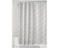 InterDesign Moroccan rideau de douche textile, rideau imperméable 183,0 cm x 183,0 cm pour douche et baignoire, en polyester, gris
