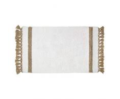 iDesign Stripe Fringe tapis de bain doux, sortie de douche rectangulaire en coton, blanc et beige