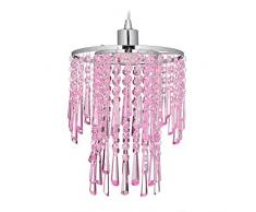 Relaxdays 10028041_113 Lampe suspension, Lustre stylé, Douille E27,60 W, verre de cristal, acier lampadaire diamètre 22 cm, rose, 136 x 22 x 22 cm