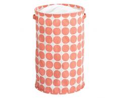 iDesign Panier Rangement, Bac Rangement Rond et pliable en Mélange Coton et Polyester à 2 Poignées, Panier à Linge à Pois pour Placard, Chambre, Buanderie et Salon, Orange
