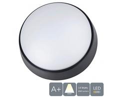 Aurolite Lampe cloison LED 14 W 4000 K, 1000 lumens, IP54, idéale pour porche, jardin, allée, abri de jardin, atelier, terrasse et garage (Circulaire), blanc