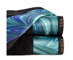 Eurofirany Lot de 3 Serviettes de Toilette en Coton avec Motifs Luxueux Noir 70 x 140 cm