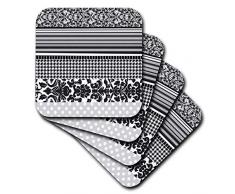 3dRose CST 112855Â _ 2Â Noir et Blanc Motif Ã©lÃ©gant avec Damas Houndstooth Rayures et Pois Gris Chic Moderne Doux Dessous de Verres, Lot de 8