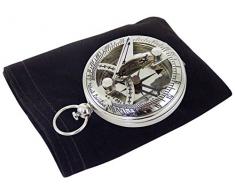 Générique 0148 Cadran Solaire sur Boussole Laiton nickelé, D. 4.5 cm dans Pochette Velours, Métal, Argenté, 4,5 x 4,5 x 1,5 cm