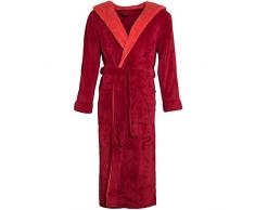 CelinaTex Texas Peignoir De Bain, Capuche, De Deux Couleurs, Longue, Poches Appliquées, Femme, Homme, Unisexe, Microfibre, Laine Polaire de Corail XL Bordeaux/Rouge Corail