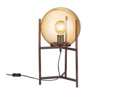 WOFI Lampe dintérieur, salon, lampe de table, lampe de table, lampe de table, lampe en laiton, marron vieilli, verre 40 W, marron