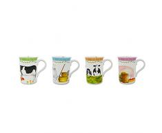 H&H 8729500 Lot de 4 tasses en porcelaine Décoration Farm assorties Cc315 Décoration de table