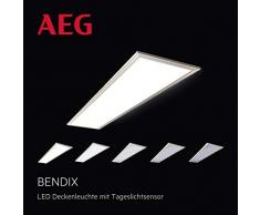 AEG Bendix Plafonnier LED avec capteur de lumière du jour 120 x 30 cm 42 W 3900 lm 3000 K Métal Nickel anodisé