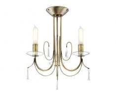 tp24 Amman Plafonnier 3 bras Finition laiton antique avec appliques en verre transparent et cristaux