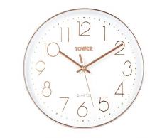 TOWER T878500RW Horloge Murale Or Rose 30 cm, Plastique, Blanc, 30 cm