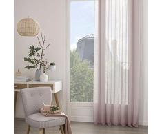HomeMaison Voilage avec Petites Rayures, Polyester, Rose, 240x140 cm