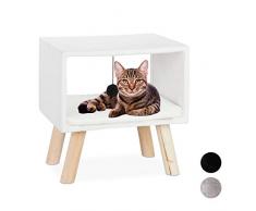 Relaxdays 10027856_49, balle de jeu & coussin, niche de chat, tabouret, 41 x 40,5 x 30,5 cm, blanc, bois, Taille Unique