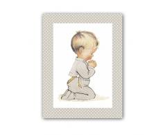 CUADRIMAN nr-tb-04-bt Tableau Enfant Rezando, Bois, Gris Pierre, 43Â x 33Â cm