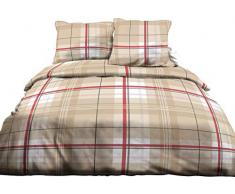 Le linge de Jules Parure Drap Plat + Drap-Housse 140x190 + 2 T - Pur Coton 57 Fils - Bristol-Rouge