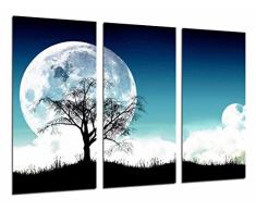 Tableau Moderne Photographique, Impression sur bois, Nature dans la nuit, pleine lune, arbre, 97 x 62 cm, ref. 26693