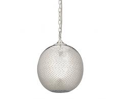 Relaxdays Suspension luminaire de plafond lampe rétro boule thé trous argenté HxD: 41 x 27 cm, lampe en nickel, argentée