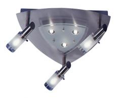 Ambientehome 55155 Plafonnier halogène 6 ampoules Nickel mat Abat-jour en verre et spot Partiellement satiné Bords transparents