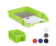 Relaxdays 10025683_53 Compartiments empilables, Set de 10, Papier DIN A4, Bureau, Rangement documents plastique, vert, PP, 7 x 25 x 34 cm