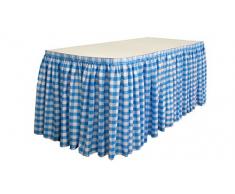 La Lin Polyester Vichy à Carreaux Jupe de Table 4,3 m, Polyester, Blanc/Turquoise, 426.7 x 73.66 x 0.5 cm