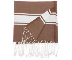 1001 Foutas Fouta Plate Brun Rayures Blanches, 100% Coton