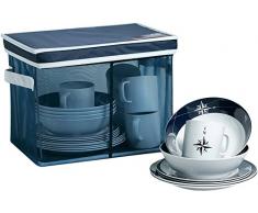 Marine Business northwind Pack Vaisselle avec Panier rectangulaire, mélamine, Bleu et Blanc, 34.5 x 25.5 x 26 cm, Lot de 25