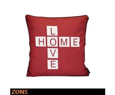 ZONS Word Coussin Look Design Rouge 45x45cm + Rembourrage 480g Coussin Voiture Coussin canapé Oreiller (6 Design) (Love Home)