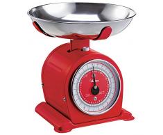 Ardes AR1PA3M Balance de cuisine mécanique, style vintage, avec bol amovible en acier inoxydable, poids max 5 kg, rouge, plastique