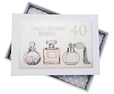 White Cotton Cards Album Photo de 40e Anniversaire avec flacons de Parfum, Blanc