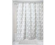 iDesign Geometric Poly Douche, Rideau Anti-éclaboussures en Polyester hydrophobe, Accessoire Salle de Bain avec Joli imprimé géométrique, Gris, 177,8 cm x 182,9 cm x 0,3 cm