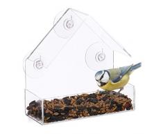 Relaxdays 10024325 Mangeoire Ã Oiseaux fenÃªtre, 3 ventouses, Distributeur de graines, Nichoir, HLP : 15 x 15 x 7 cm, Transparent, Acrylique, PVC