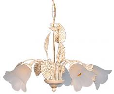 Tosel E2174 Lustre - Eglantine, TÃ´le et Tube Acier, Peinture Ã©poxy, Verre centrif, E14, 60 W, Blanc/Or