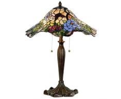Lumilamp 5LL-5276 Lampe de table en verre coloré Motif fleurs Multicolore à 46 x 60 cm 2 ampoules E27 max 60 W Verre coloré coloré coloré coloré Fait main