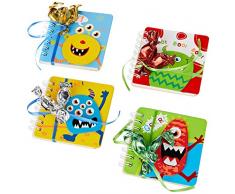 Mopec AD2309 Cahier monstres couvercles bois 4stdo, 3 ifruits, Pack de 4, Papier, multicolore, Taille unique, 4