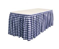 La Jupe de Table à Carreaux en Lin avec 25 l-Clips, Polyester, Blanc/Bleu Marine, 30-Ft x 29 , Lot de 26