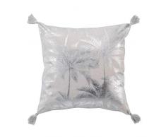 COUSSIN POMPONS 40x40 CM COTON RECYCLE IMP. METAL. PALMY SHINE ARGENT DES. PLACE