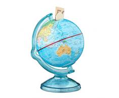 Relaxdays 10021013 Tirelire globe boîte pour économiser pièces monnaie carte du monde en anglais voyage HxlxP: 16,5 x 14 x 14 cm, coloré , Bleu