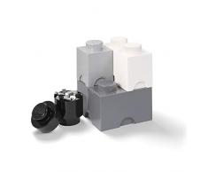 LEGO 40150003 Brique Multipack L, Boîtes de Rangement empilables, Jeu de 4 (Noir, Blanc, Gris foncé), Mix, One Size