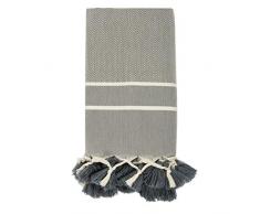 Moorish Idol - Fouta Chevron Pompons- 100cm x 200cm- Gris Moyen