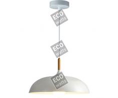 Suspension E27 Max.60W abat-jour Alu Blanc Mat et Bois clair extérieur / Blanc intérieur cable PVC L.150cm Blanc