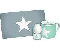 infinite by GEDA LABELS (INFKH) 13995Â Bande Kit Petit-dÃ©jeuner Grand Ã©toile, 3Â piÃ¨ces, Coquetier, MÃ©lamine, Turquoise/Gris, 23,5Â x 9,5Â x 14,5Â cm