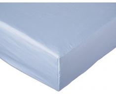 ESSIX Drap Housse Double uni, Satin de Coton, Bleu de Provence, 90x200 cm